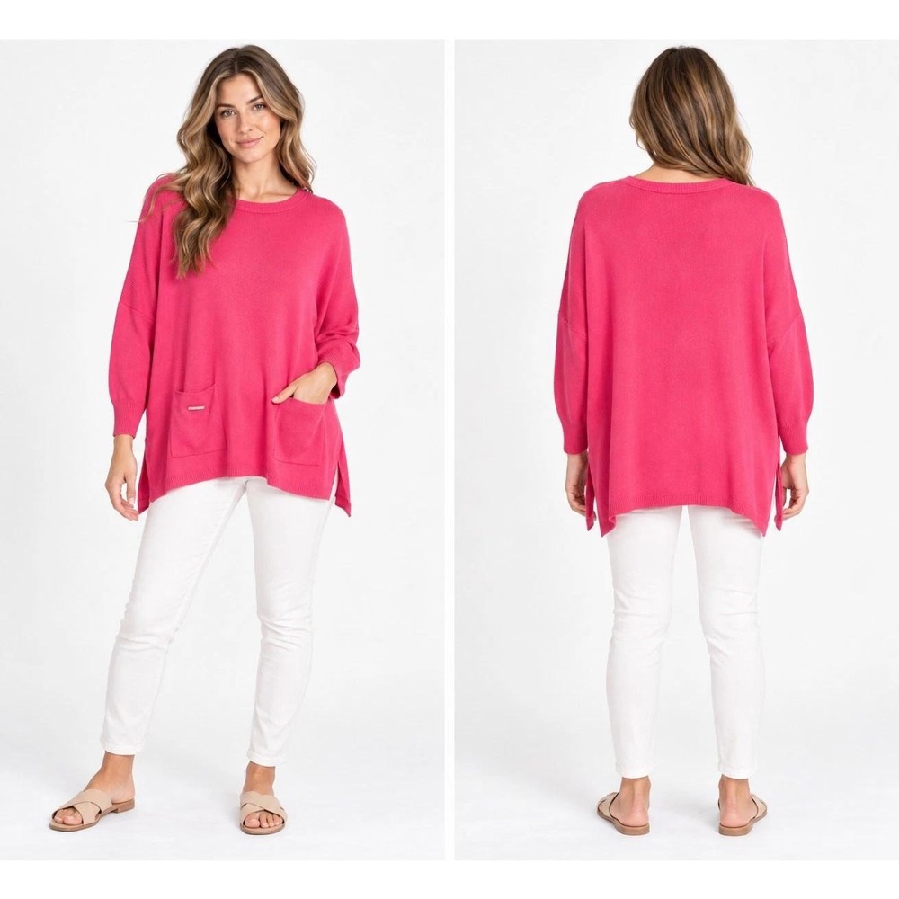 MerSea Catalina Crewneck Travel Sweater Pink OS Oversized Artsy Lagenlook Boho